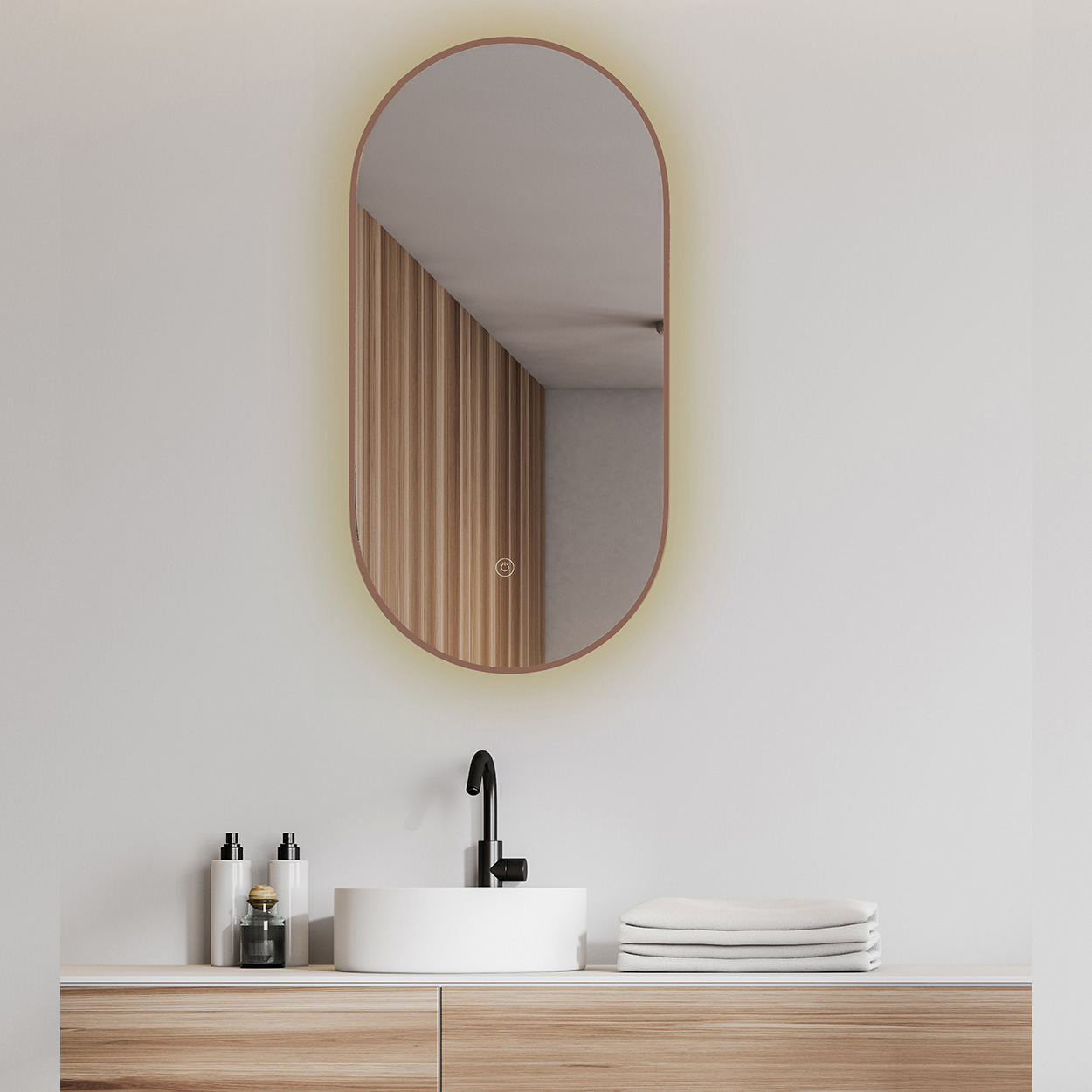 Wiesbaden Spiegel Nomi Ovaal 50x100cm - Led Geborsteld Brons Koper